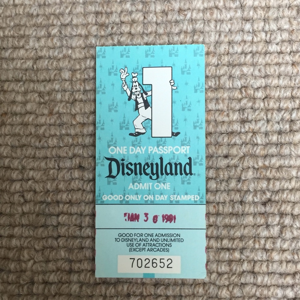 1991 Disneyland One Day Passport Ticket